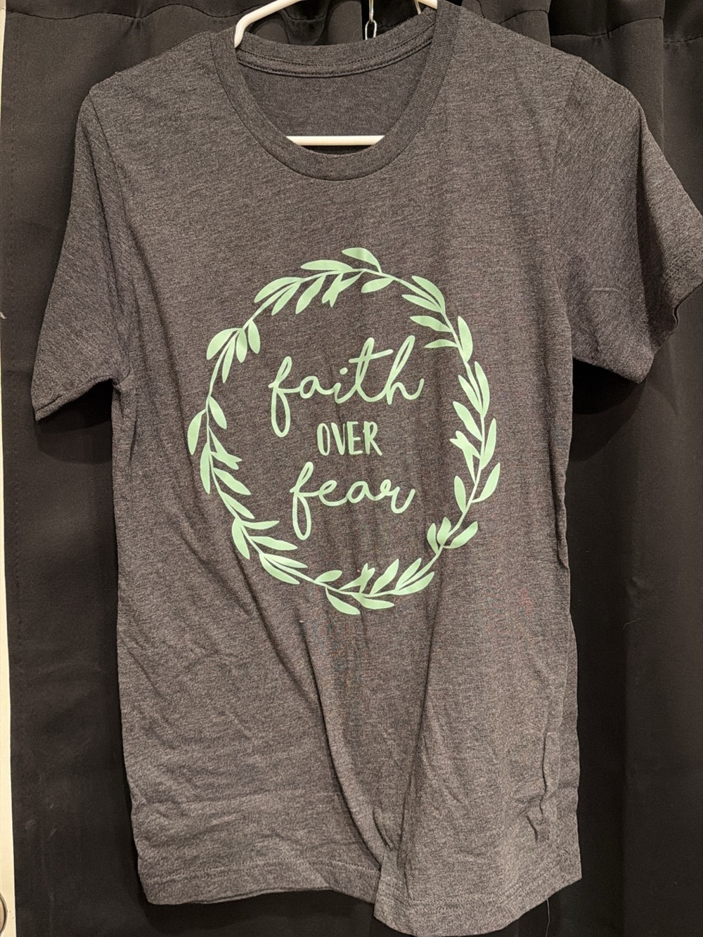 Faith Over Fear Graphic Tee - Gray with Mint Print